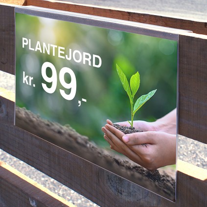 Plakatholder for pallekarm perfekt til bruk alle steder der du har varer i en tykkere kasse eller pallekarm.