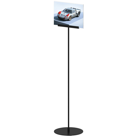 Elegant og stilrent svart plakatstativ med rett plakatholder.