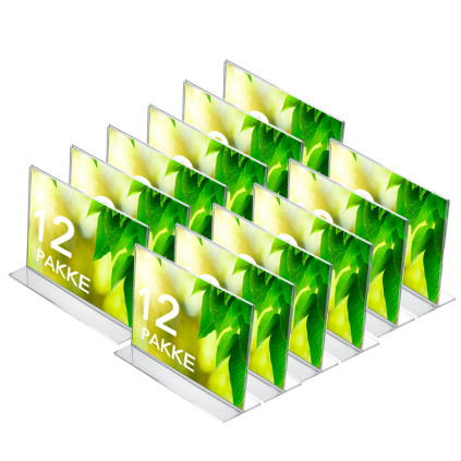 Vi selger plexiglass t-holder i 12-pakke.